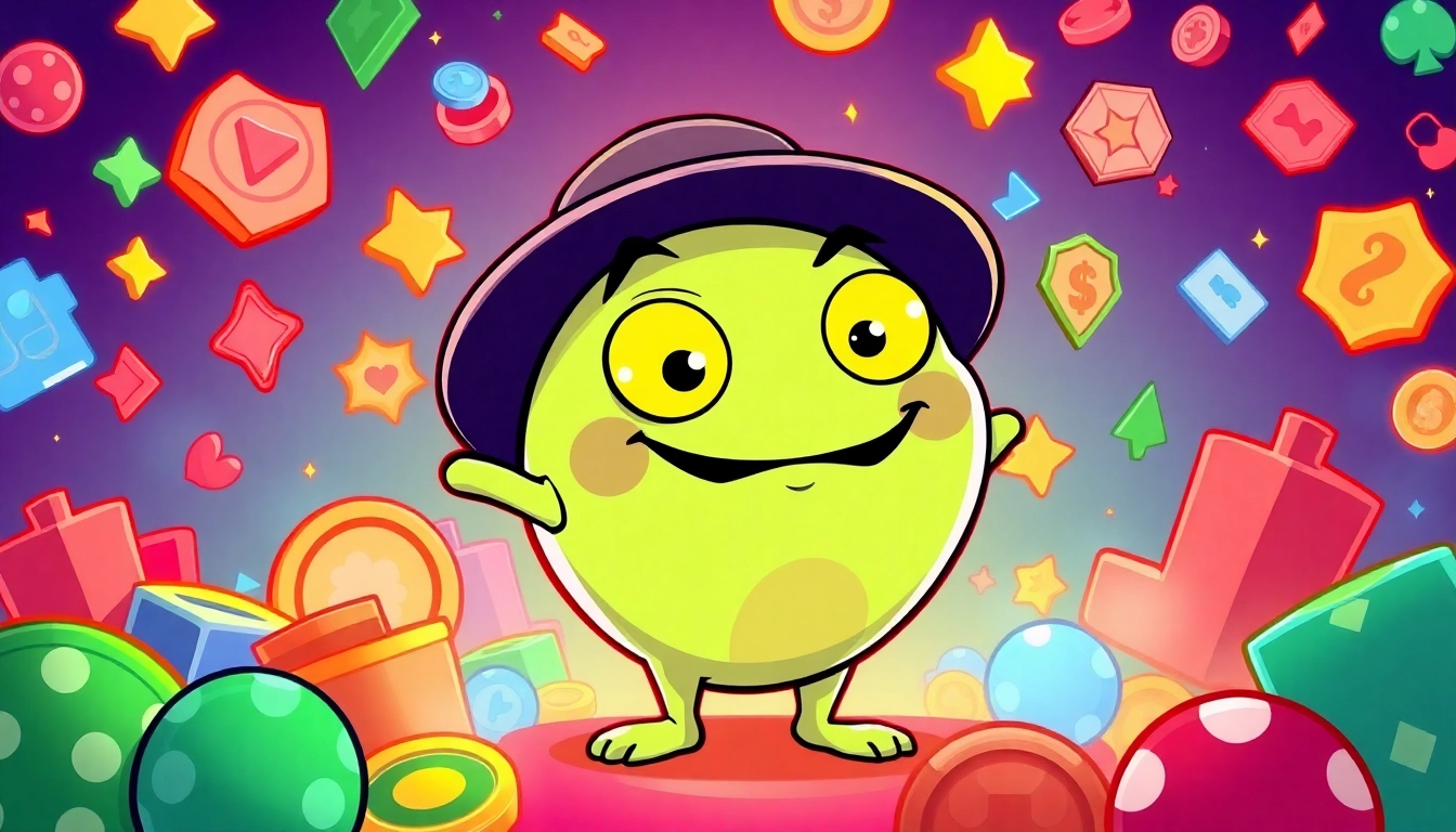 Vibrant cartoon of Angry Pepe Meme Coins engaging in gambling and community activities,