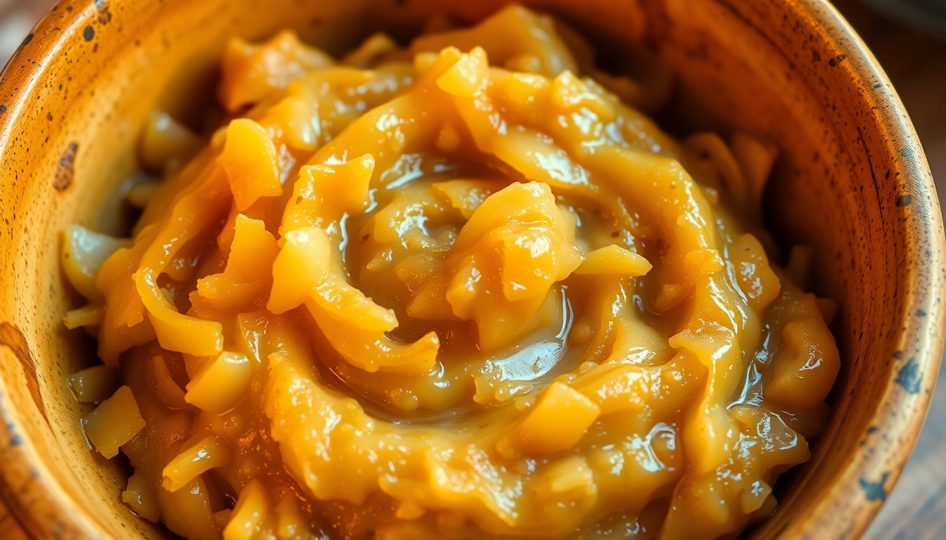 Sauteed Onion Paste in a rustic bowl showing rich golden color and smooth texture, perfect for